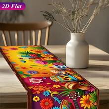 2D Flat, 1 Piece, Colorful Skeleton For The Day Of The Dead, Rectangular Tablecloth, Exquisite Desktop Flag, Polyester Material, Romantic Home Decoration, Suitable For Dining Tables, Coffee Tables, Shoe Cabinets, TV Cabinets, Desktop Decoration - 2 - View 6