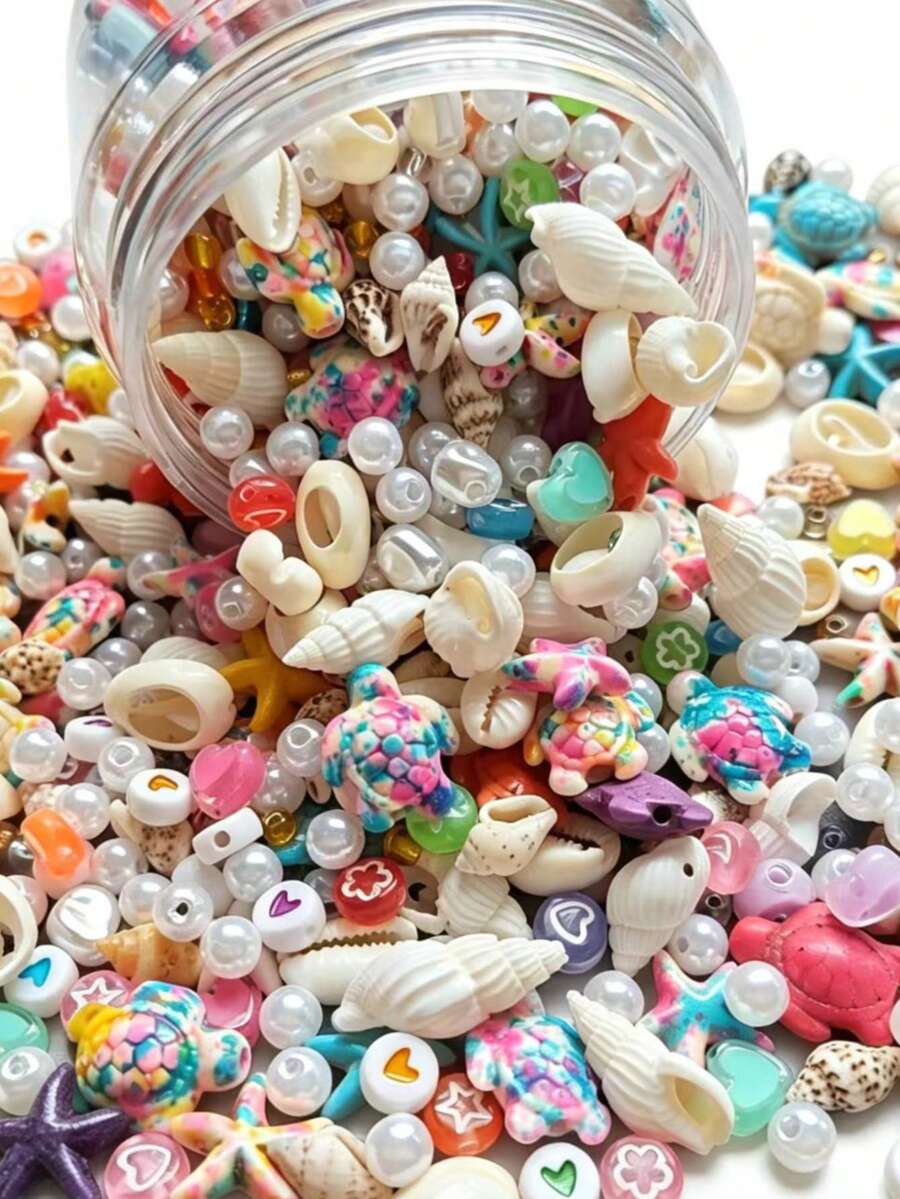 100g Random Fashionable 3D Ocean Themed Bead Mix Including Shell, Faux Pearl, Turquoise, Turtle, Starfish For DIY Bracelets And Earrings Accessories - Mixed Color Beads - View 1