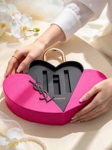 Yves Saint Laurent Heart-Shaped Pink & Black Cosmetic Storage Box With Gold Handle, Suitable For Organizing Makeup Accessories, Fashionable & Cute With A Touch Of Luxury - Pink - View 6