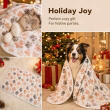 1pc Puppy Blanket, Super Soft Warm Sleeping Pad, Paw Print Pattern, Fluffy Premium Fleece Pet Blanket, Flannel Blanket, Suitable For Small And Medium Dogs And Kittens - M Off-white Paw Print 76*52 - View 2
