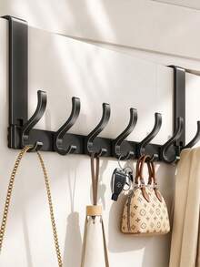 Over-The-Door Hook, Heavy-Duty Over-The-Door Hanger For Coats Bathrobes Hats Clothes Towels, Space Saving No-Drill Towel Rack Bathroom Organizer, Coat Rack, Bedroom Entryway Dorm Storage, Sturdy Multi-Purpose Hooks, Mother's Day Gift Idea - Black - View 9