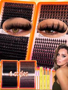 580pcs D Curl, Dense Voluminous False Lash Kit, Mixed 4 Styles False Eyelashes,Soft & Lightweight Feel, Individual Lashes Kit With Lash Bond And Seal, Lash Tweezers, Brush, Lashes, Eyelashes, Lashes Clusters Kit - Black - View 1