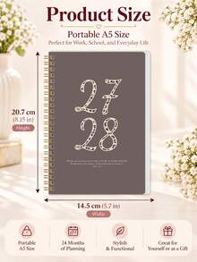 1pc 24-Month Monthly Planner 2027-2028, Leopard Number Cover Spiral Notebook, Lay-Flat Planner With Monthly Overview & Notes, Office Desk Accessories, Christmas Gifts, Bible Study Materials - Rectangle - View 4