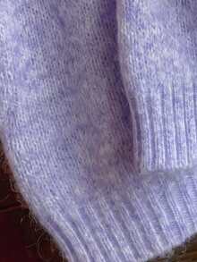 Women's Brushed Mohair Sweater - French Inspired Raglan Sleeve, Drop Shoulder Plush Knit For Fall Winter, Back To School, Halloween - Hazy Purple - View 4