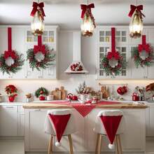 Christmas Kitchen Decor, 6 Pcs Mini Wreaths For Cabinets, Small Cabinet Wreaths For Kitchen Window Door Xmas Party Decorations Candle Rings Fireplaces (Pine And Cypress Christmas Wreath) - Red - View 4