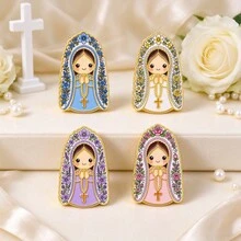 Cute Virgin Mary Enamel Pin Set, Colorful Floral Cartoon Lapel Brooch, Metal Pins For Backpack Clothing Badge, Religious Jewelry Gift For Believers - Multicolor - View 7