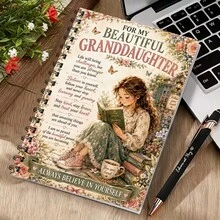 Untuk Cucu Perempuanku Tercantik, Buku Catatan Spiral A5, 1 buah Sampul Jurnal Sentimental dengan Gambar Cucu Perempuan yang Sedang Membaca, Mawar, Kupu-kupu, Bunga Taman, Kutipan Penyemangat, Pita "Percayalah pada Diri Sendiri" dan Gaya Hadiah Kenang-kenangan, Pena Tidak Termasuk - Satu buku (50 halaman, 100 halaman) - View 1