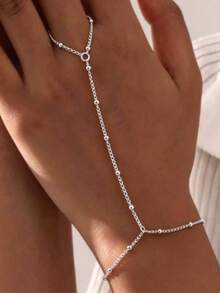 1pc European And American Fashion Ring Bracelet, Y-Shaped Chain, Luxury High-End Geometric Bead Bracelet - Gold - View 6