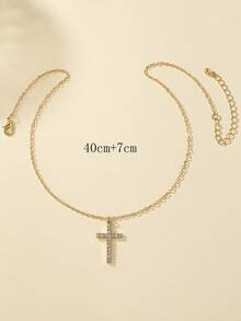 1pc Elegant Fashion Zinc Alloy Geometric Cross Pendant Necklace Suitable For Women's Daily Wear - Gold - View 2