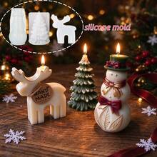 3pcs Christmas Silicone Mold Set, Includes Christmas Snowman Mold, Christmas Tree Mold, Deer Mold, Holiday Atmosphere Decorative Plaster Mold, Aromatherapy Candle Mold, Reusable - Silicone Mold - View 5