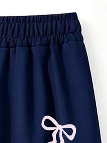2 Pieces Set For Young Girl And Girls, Half-Zip Sweatshirt And Wide-Leg Pants, Loose Fit Stand Collar Sweatshirt With Pink Bow Print And Loose Wide-Leg Pants Matching Set, Suitable For Autumn/Winter Daily Wear - Multicolor - View 11