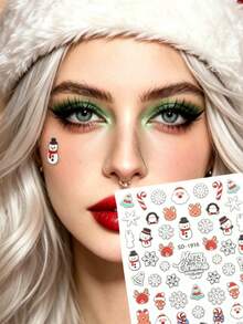 1pc Autumn/Winter Christmas Popular New Snowflake Snowman Reindeer Sticker Face Patch, Y2K Gothic Christmas Style, Suitable For Christmas Concerts, Electronic Music Festivals, Parties, Gatherings, Self-Adhesive - Multicolor - View 1