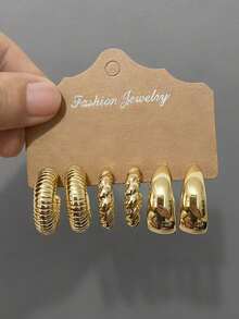 6-18pcs Fashion Vintage New Water Drop & Geometric Multi-Element Gold Earrings Set, Lightweight CCB Material, Suitable For Women's Daily Wear - Gold - View 10