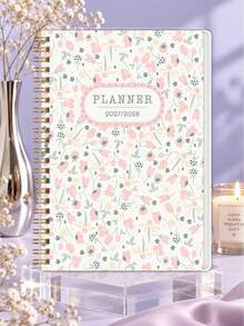 1pc Floral 2027-2028 Two-Year Organizer, Dated Monthly Agenda With Spacious Calendar Pages, Notes Area & Gold Spiral Binding, Goal And Schedule Planning For Women Students Teachers, Study Desk Home Use, Christmas Gift - A5 - View 2
