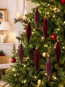 12pcs Set - 6 Inch Burgundy Velvet Christmas Ornaments And Christmas Balls, Shatterproof Surface Design, Suitable For Weddings, Holiday Parties And Christmas Tree Decoration, Suitable For Indoor And Outdoor Decor. - Wine Red - View 7
