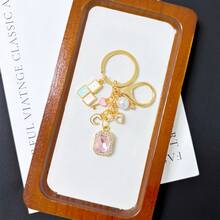 Light Luxury Exquisite Pink Diamond Square Crystal Keychain, Gold Elegant Series Bag Charm, Car Decoration, Gift Inspiration For Teachers, Friends, Sisters - Gold Pink - View 5