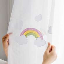 1pc Cute Rainbow Cloud Embroidered Sheer Curtain, Light Filtering, Fashionable, High-End Soft Drape, Multi-Functional Top Hooks, Suitable For Living Room, Bedroom, Balcony, Girls Room, Bay Window, Entryway Partition Decoration - White - View 5