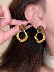 1 Pair Fashion Casual Resin Leopard Print Geometric Drop Earrings Suitable For Women's Daily Wear And Gatherings - Yellow Gold - View 2