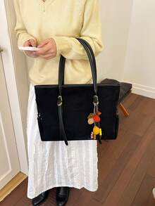 Dedoo 女款麂皮托特包，可拆卸可調節肩帶，大容量拉鍊開口，極簡復古風，適合辦公通勤與秋季旅行 - 黑色 - 查看 5