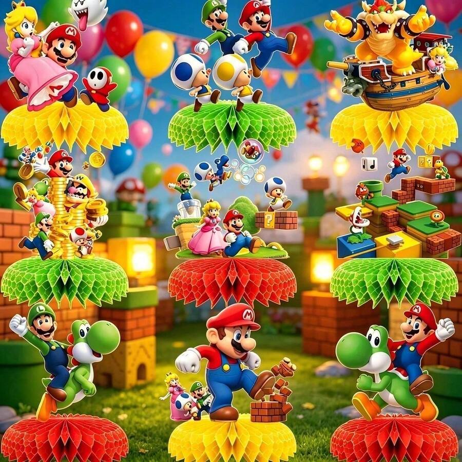 Dekorasi Meja Kertas Sarang Lebah Tema Petualangan Seri Super Mario Hasbro, Dekorasi Seni Kertas Lipat Dua Lapis, Cocok untuk Penataan Meja Pesta Ulang Tahun, Properti Fotografi Adegan Acara Perayaan dan Dekorasi Pesta Bertema, Sangat Cocok untuk Menciptakan Suasana Pesta Kejutan untuk Anak Perempuan - MultiWarna - View 1