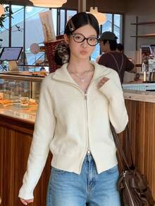 Autumn/Winter Casual Versatile Solid Color Cardigan - Milky White - View 2