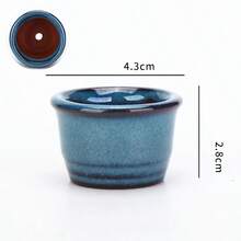 1pc Ceramic Chinese Bonsai Flower Pot Small Planter, Dark Blue Glazed - A - View 14
