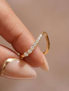 1pc Interlocking Ring, Asymmetric Design, Fully Pave Diamond Sparkling, Unisex Style, High-Quality Exquisite Jewelry Gift - Four Interlocking Rings - View 2