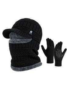2PCS Autumn/Winter Multi-Functional Cold-Proof Balaclava Hat With Gloves, Unisex Warm Knitted Headwear Set Suitable For Daily Outdoor Cycling - Multicolor - View 10