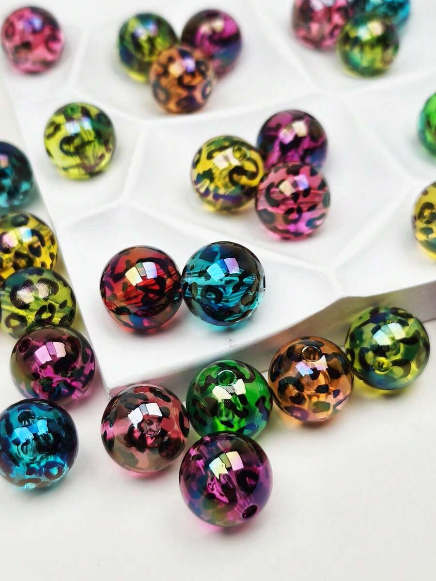 10 قطع خرز شفاف ملون بطبعة نمر 16 ملم، لصنع المجوهرات اليدوية والخرز الزخرفي، يمكن استخدامه للقلائد والأساور وسلاسل المفاتيح ومقابض الحقائب - نقشة جلد الفهد ملونة شفافة - مشاهدة 1