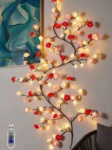 1 Rose Tree Lamp, USB-Powered Peach Blossom LED String Light, Realistic Garland, Warm Light Night Light, Plug-And-Play, Suitable For Indoor Home Decoration, Christmas, Bedroom, Living Room And Party Decoration - M3 Rose Vine Light - View 10