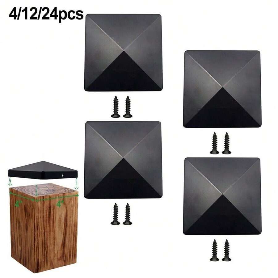 Modern Sleek Black Pyramid Plastic Post Caps 4Pcs For 4x4 Fence Posts - Black - View 1