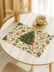 246Pcs Christmas Printed Placemats Vintage Polyester Rectangular Heat Resistant Table Mats For Christmas Dining Table Decoration - Green - View 3