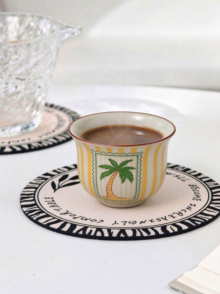 1/2/4/6pcs Striped Coconut Tree Ceramic Coffee Cups, Home Guest Tea Cups, Tea Tasting Cups, Kung Fu Tea Cups, Black Tea Cups, Espresso Cups, Water Cups, Suitable For Home, Gatherings, Parties, Gift Cups - Multicolor - View 1