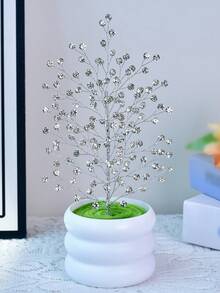 1pc Shiny Rhinestone Artificial Flower Potted Plant Faux Flower Stem Festival Creative Ornament Home Room Desktop Office Wedding Garden Decor - Multicolor - View 9