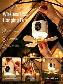 1pc Small Portable Hanging Ceiling Fan With LED Lamp, Remote Control Camping Tent Fan, 4 Soft Blades, Lightweight Camping Fan For Outdoor, Travel, Bedroom - Multifunctional Outdoor Ceiling Fan Light - View 2