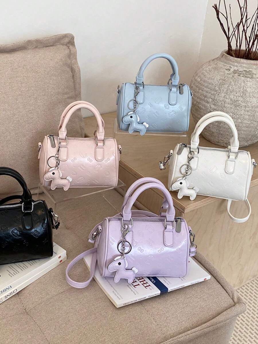 1pc Girls Cartoon PU Zipper Closure Cute Bucket Bag Handbag Crossbody Bag Suitable For All Seasons Daily Use With Pendant