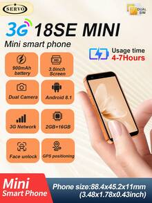 SERVO 18SE Mini Smartphone, Sistem Operasi Android 8.1, Dual SIM Dual Standby Jaringan 3G, Layar HD 3.0 Inci, Kamera Ganda, RAM 2GB + Penyimpanan 16GB, Ponsel Mini yang Imut - Berwarna merah muda - View 1