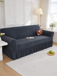 1 Buah Sarung Sofa Kain Fleece Lembut untuk Dekorasi Rumah, Abu-abu Gelap Polos, Dekorasi Rumah, Tersedia Berbagai Ukuran, Lembut dan Ramah Kulit, Sarung Sofa Berpinggiran, Cocok untuk Sofa 1/2/3/4 Dudukan, Sepanjang Musim - Dark Grey - View 5