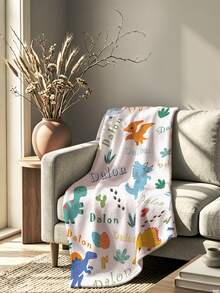 1pc Customized Name Blanket, Personalized Bed Blanket, Jungle Dinosaur, Animal Personalized Blanket, Tropical Jungle, Can Print Name, Personalized Blanket, Cute Blanket, Comfortable Blanket, Home Gift, Birthday Gift, Christmas Gift, Personalized Gift, Gift For Son/Daughter, Gift For Friend - Style 2 - View 3