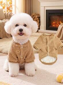Brown Cute Bear Plush Pet Jacket, Warm For Autumn/Winter, Snap Button Design For Easy On/Off, Suitable For Small To Medium Dogs And Cats, Home Or Outdoor Wear, Pet Autumn/Winter Outfit - Brown - View 7