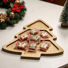 1pc Christmas Tree Shaped Divided Tray, Holiday Snack & Candy Platter, Nordic Style Wooden Dried Fruit Storage Dish, Home Gathering Tabletop Organizer, Christmas Table Decor - Multicolor - View 4