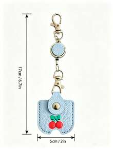 Fresh Cherry Decor Portable Key Pouch, Top Grain Leather Texture Home Key Case, Unisex Anti-Loss Key Organizer Bag, With Retractable Hook For Easy Carrying, Compact And Exquisite Design, Easily Store Home Keys, Sturdy Metal Buckle Not Easily Detached, Cute And Sweet Style, Practical For Daily Use - Multicolor - View 10