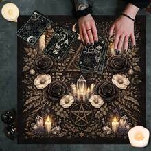1pc Tarot Table Cloth, All Seeing Eye Crescent Moon Pentagram Black Rose Crystal Candle Altar Cloth, Witchy Divination Tarot Card Mat, Wicca Spiritual Reading Cloth For Tarot & Oracle Cards - Multicolor - View 6