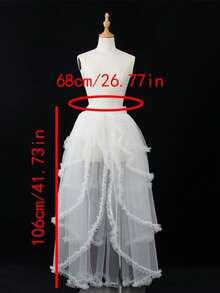 1pc Elegant Solid Color Ruffle Caterpillar Lace Mesh Asymmetrical Hem Skirt - Multicolor - View 2