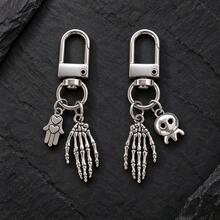 1pc/2pcs Unisex Alloy Skeleton Hand Pendant, Smooth Double Heart Palm Charm, Skull Head Accessory Keychain, Halloween Gift For Friends, Personalized Bag Charm, Wallet Accessory - Silver - View 1