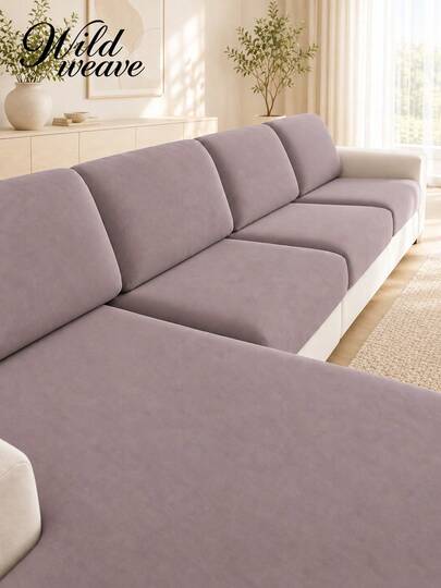 1pc Minimalist Solid Color Milk Silk Stretch Sofa Seat Cushion Cover, Suitable For All Seasons
