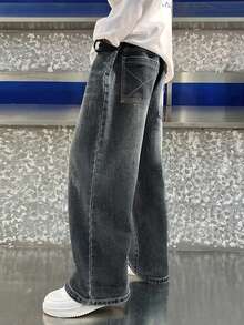 Young Boy Pocket Washed Distressed Loose Fit Fashion Jeans - Black - View 5