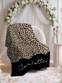 1pc Customized Blanket, Soft Plush Blanket With Customizable Name, Leopard Print Element, Personalized Name Blanket, Personalized Gift For Family, Customized Memorial Gift For Wife And Husband, Very Suitable For Home Use Warm Blanket - Multicolor - View 7
