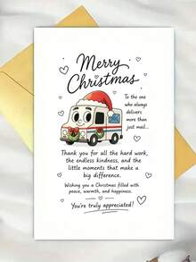1pc Merry Christmas Greeting Card For Mail Carrier Appreciation Thank You Note For Delivery Worker Holiday Gift For Postal Staff Flat Paper Card For Coworkers - Multicolor - View 3