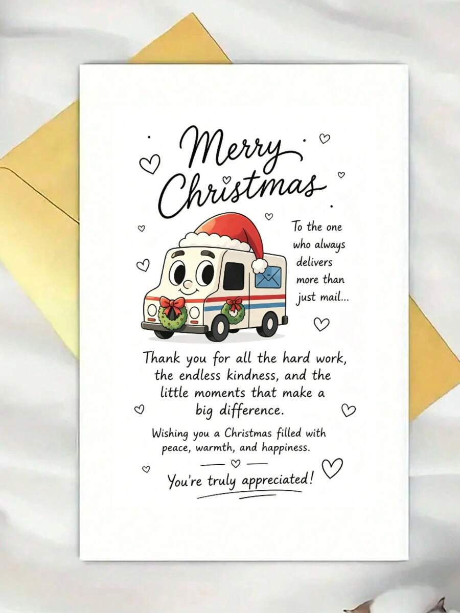 1pc Merry Christmas Greeting Card For Mail Carrier Appreciation Thank You Note For Delivery Worker Holiday Gift For Postal Staff Flat Paper Card For Coworkers - Multicolor - View 1
